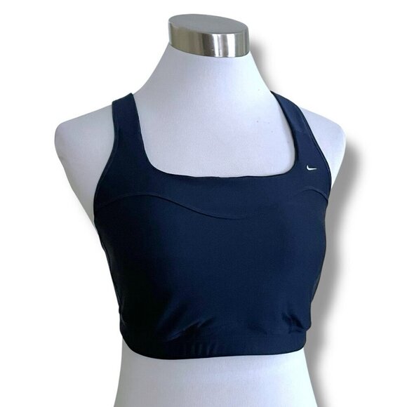 Nike 38D Sports Bra Navy Blue Wire Free Racerback Dri-Fit Gym Workout Athletic - Picture 1 of 8